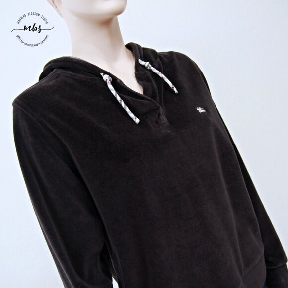 Burberry Corduroy Hooded Long Sleeve Pullover Black Women L - Picture 8 of 12